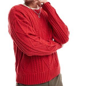Cotton:On Cable Knit Crew Men Red Cable Sweater Size XL